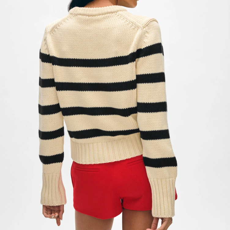 Cotton Striped Crewneck Ecru/Black