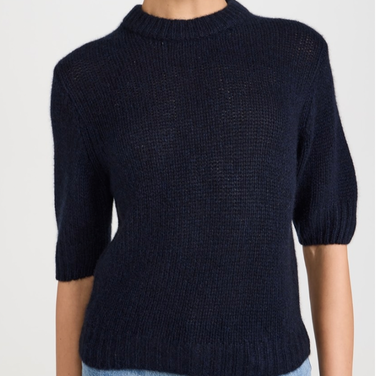 Cashmere Puff Slv Crew Deep Navy