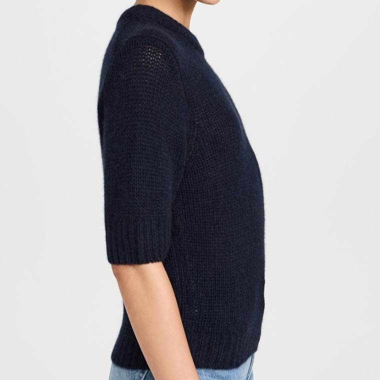 Cashmere Puff Slv Crew Deep Navy