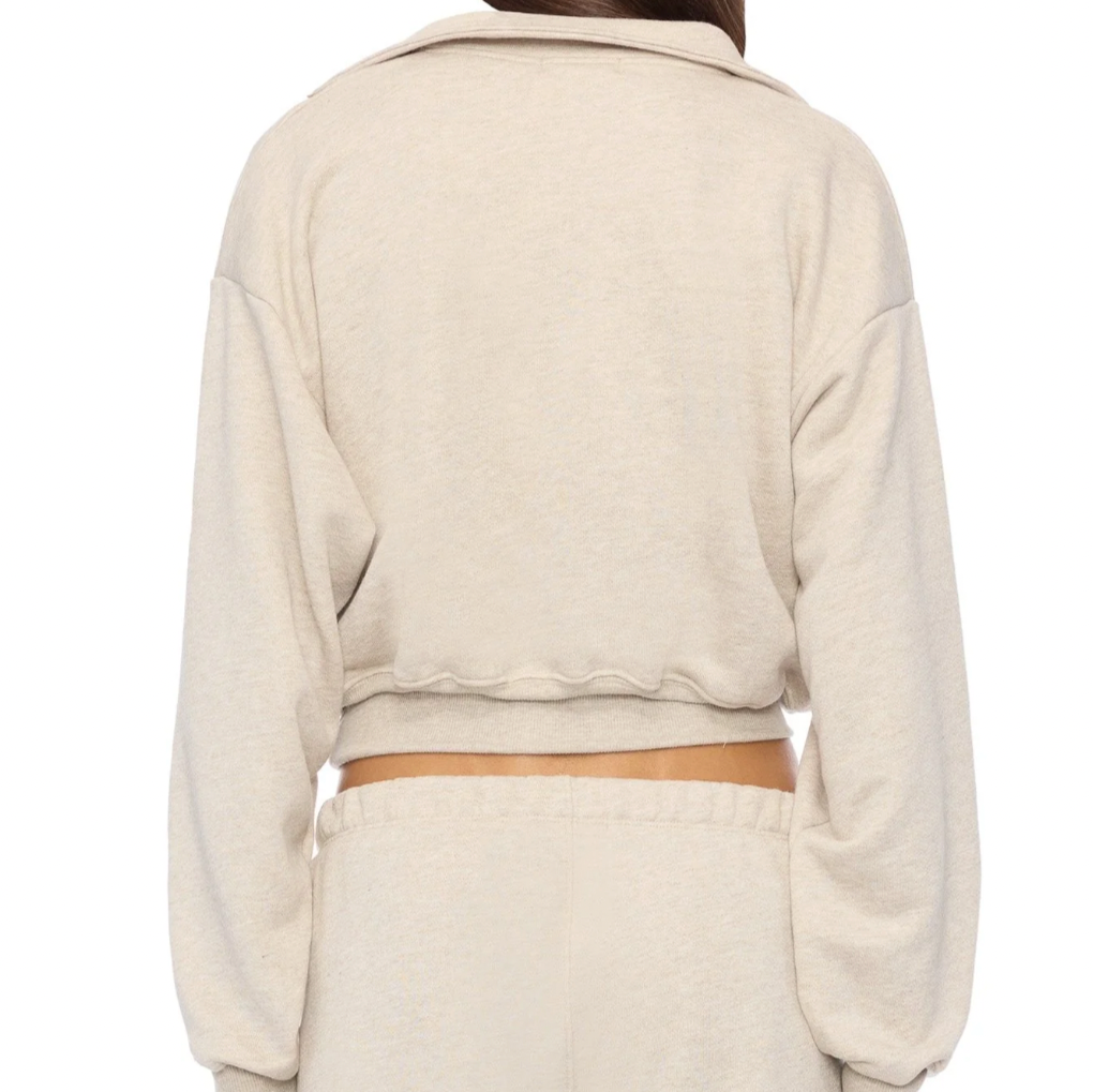 Cropped Half-Zip Sweatshirt Heather Oat