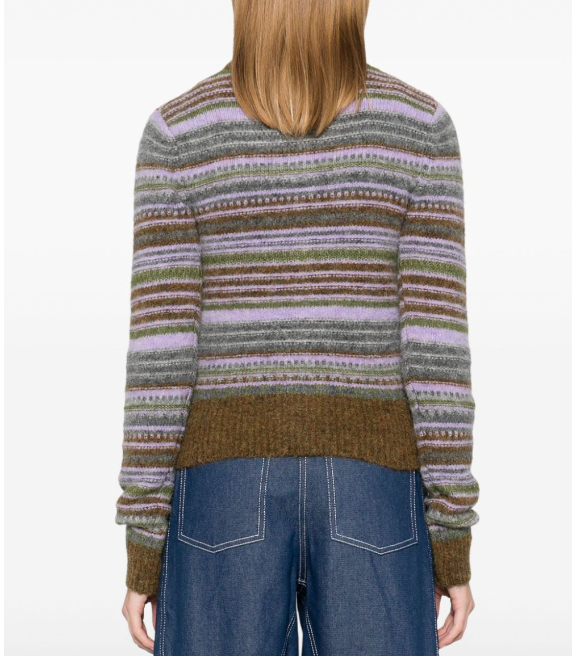 Soft Wool Stripe Cardigan Military Olive