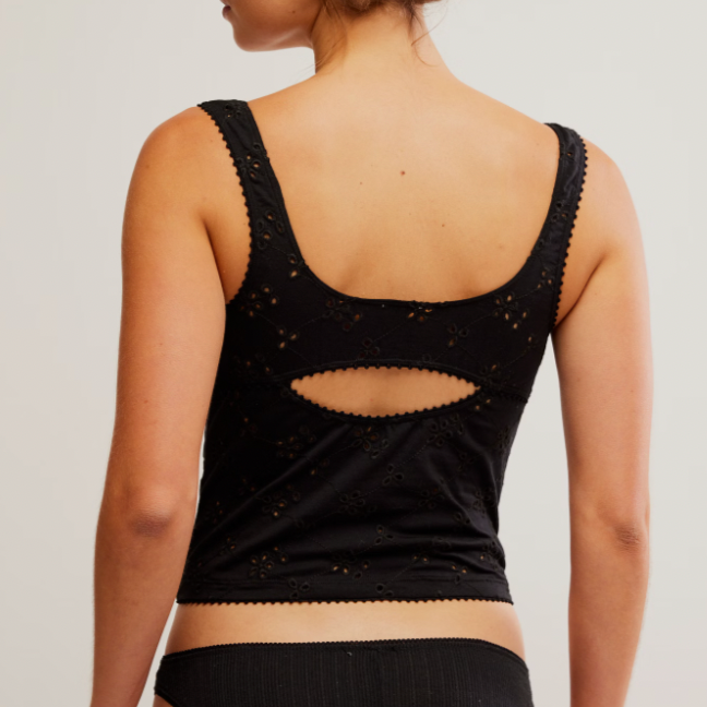 Full Bloom Eyelet Cami Black