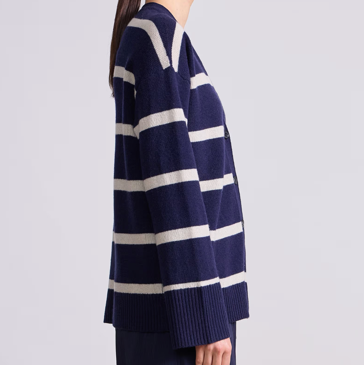 Ana Wrap Cardi Navy & Cream Stripe