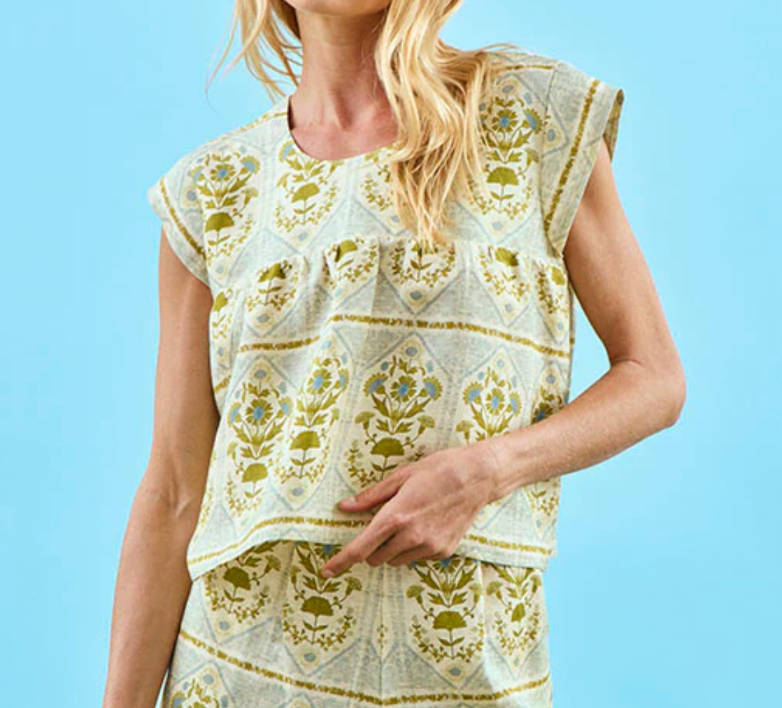 Delphine Top Green Trellis