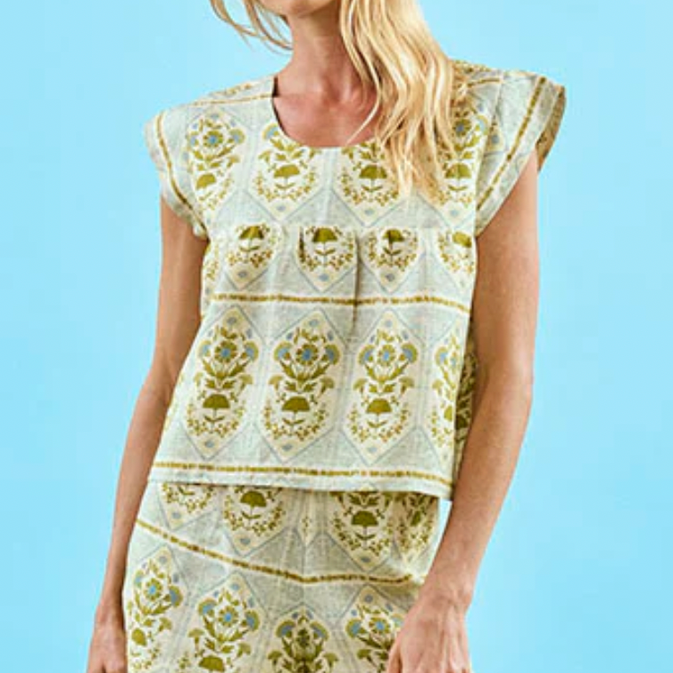 Delphine Top Green Trellis