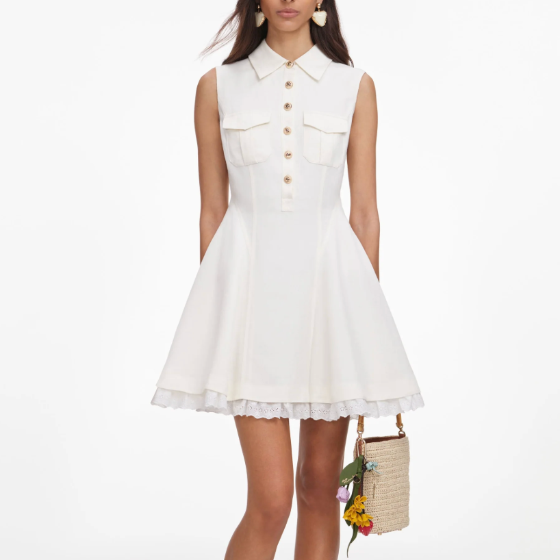 Linen Sleeveless Mini Dress Cream