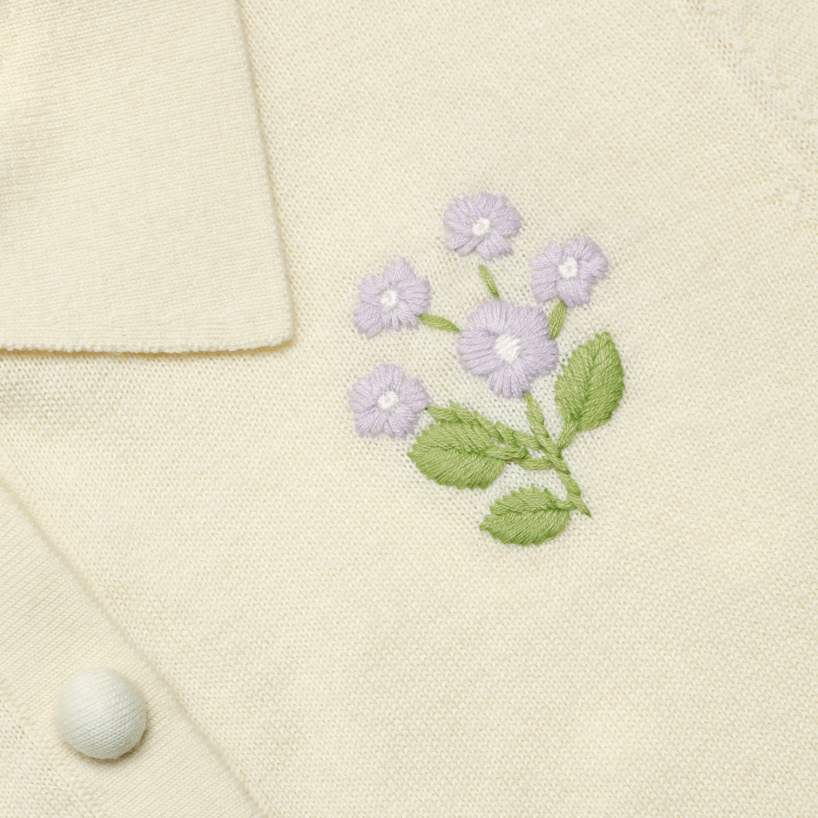 Flower Embroidered Knit Cardigan Yellow