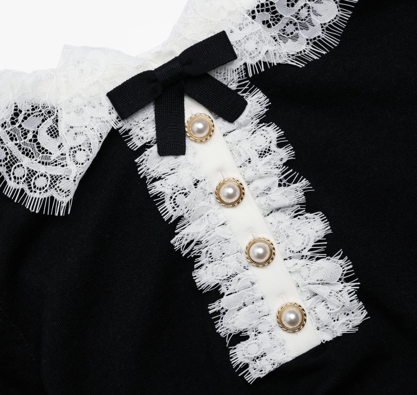 Knit Lace Collar Top Black