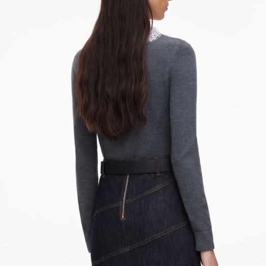 Lace Collar Knit Cardigan Grey