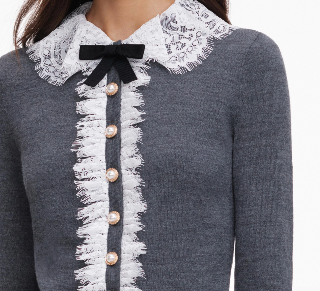 Lace Collar Knit Cardigan Grey