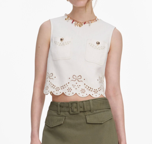 Broderie Denim Top Ecru