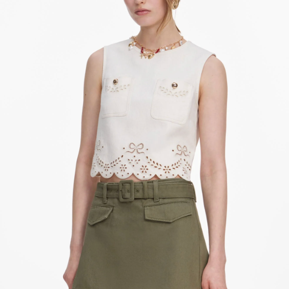 Broderie Denim Top Ecru