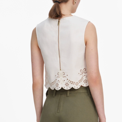 Broderie Denim Top Ecru