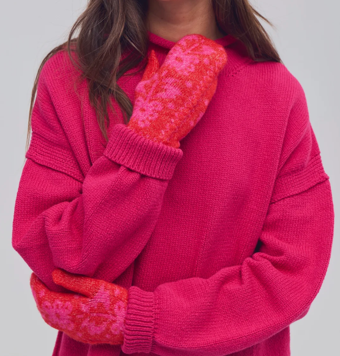 Folk Mitten Pink X Red
