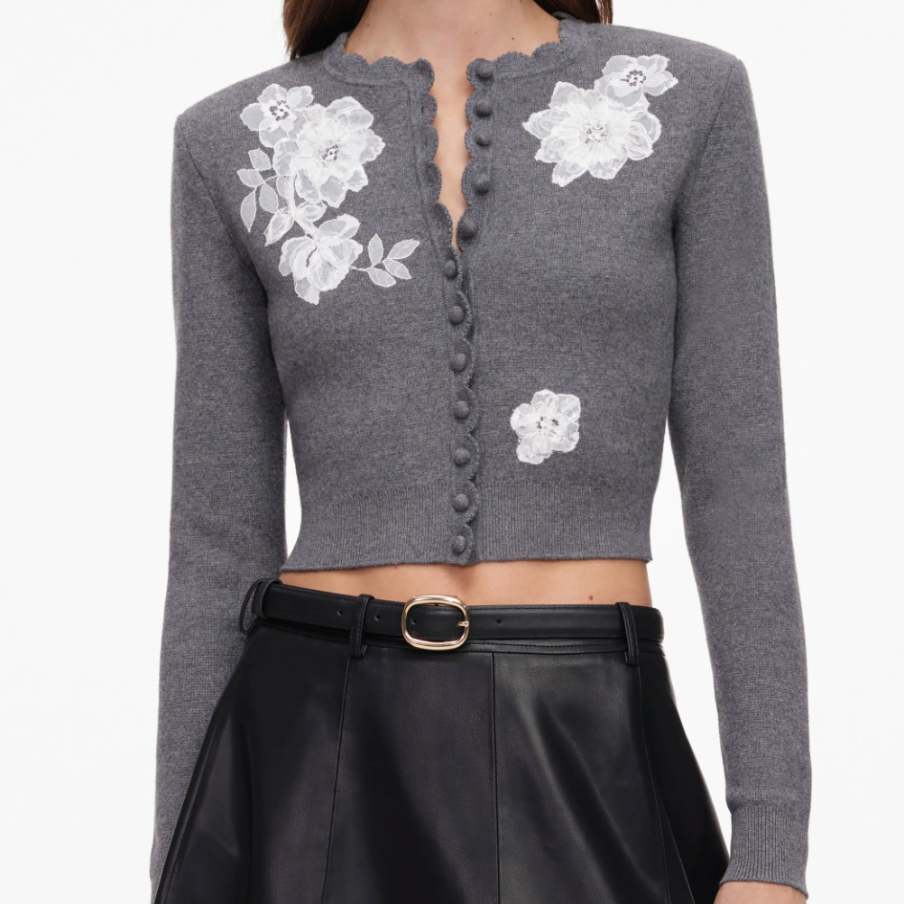 Lace Flower Knit Cardigan Grey