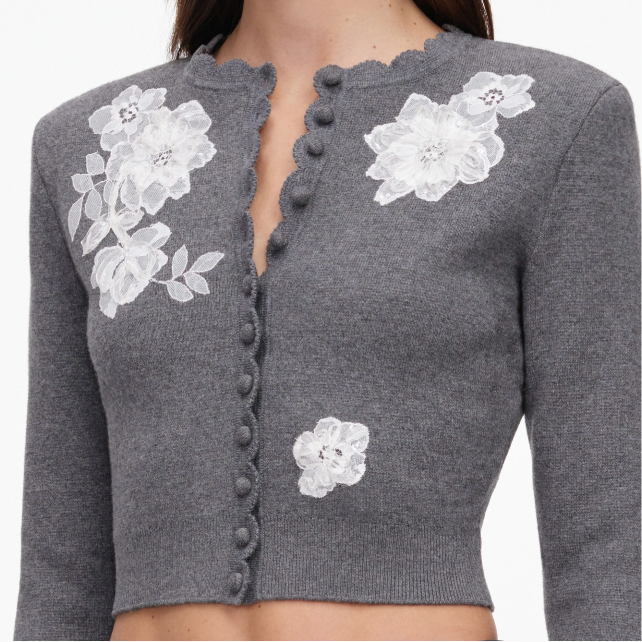Lace Flower Knit Cardigan Grey