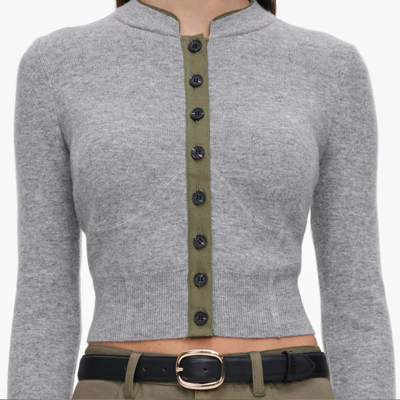 Contrast Placket Cardigan Grey