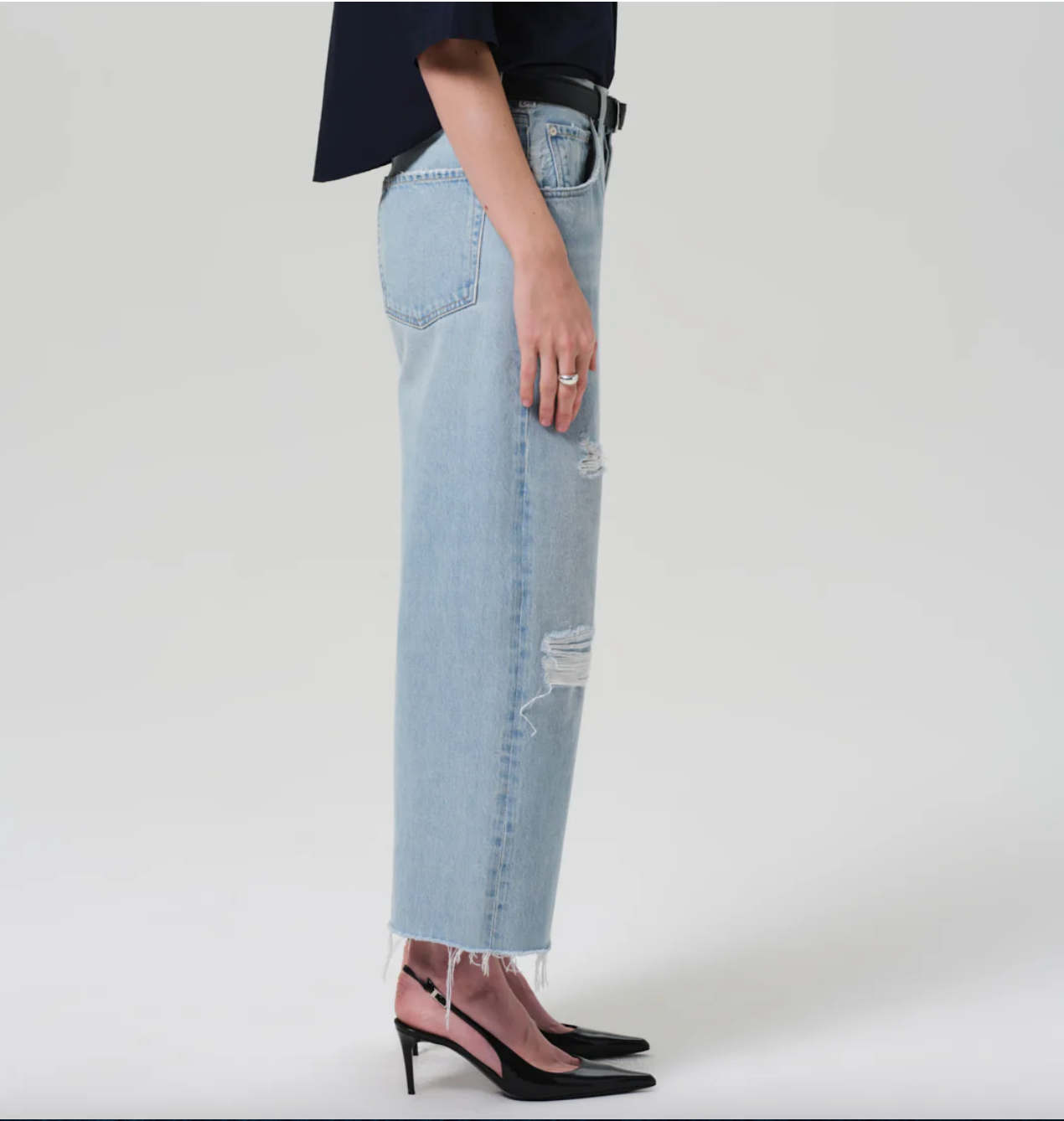 [NEWALRIN] ★ Coco flower wide fit raw Denim Coco Relaxed Wide Leg Crop Jeans In Plus Size In Cool