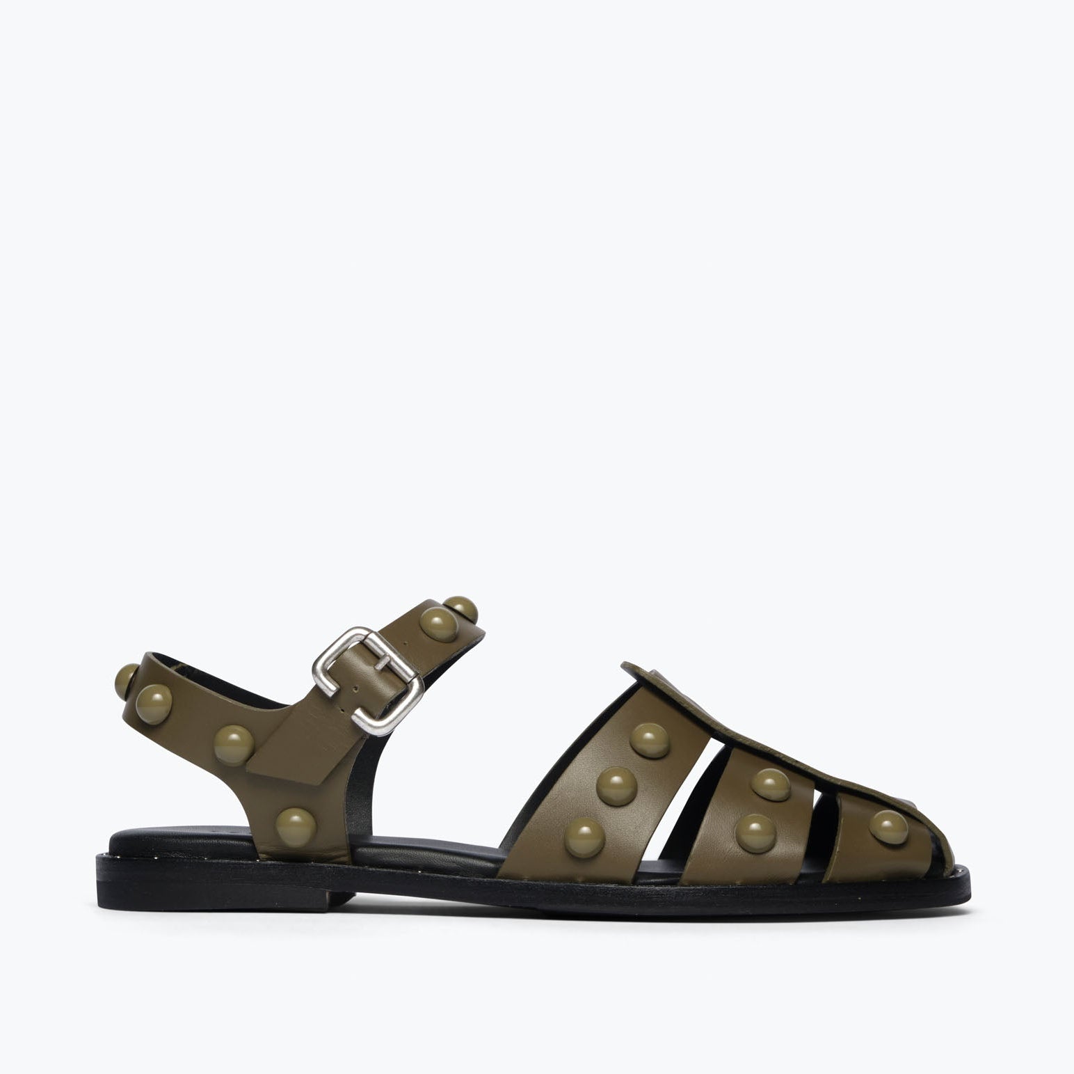 Sera Shoe Olive Suede Gold Studs