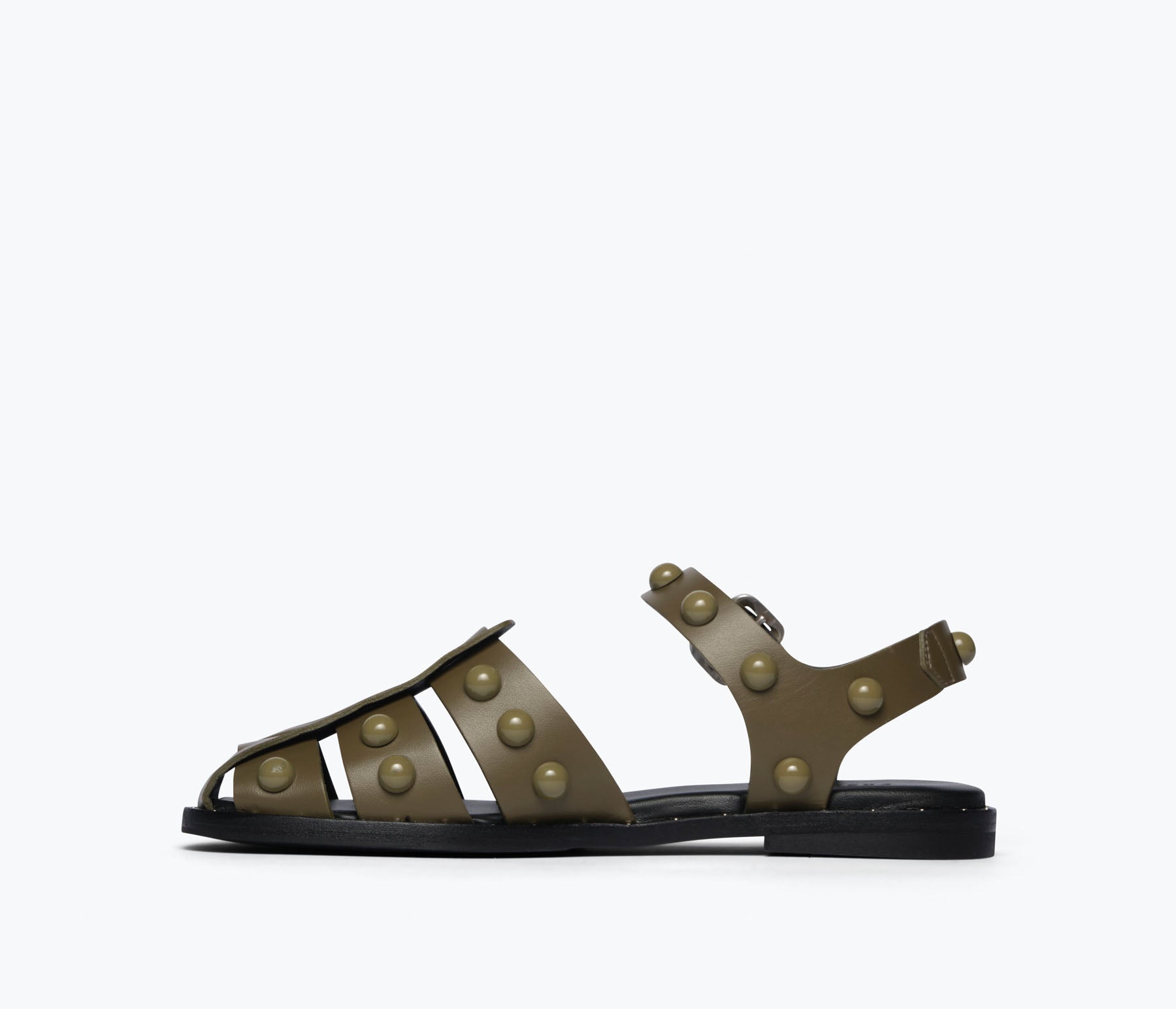 Sera Shoe Olive Suede Gold Studs