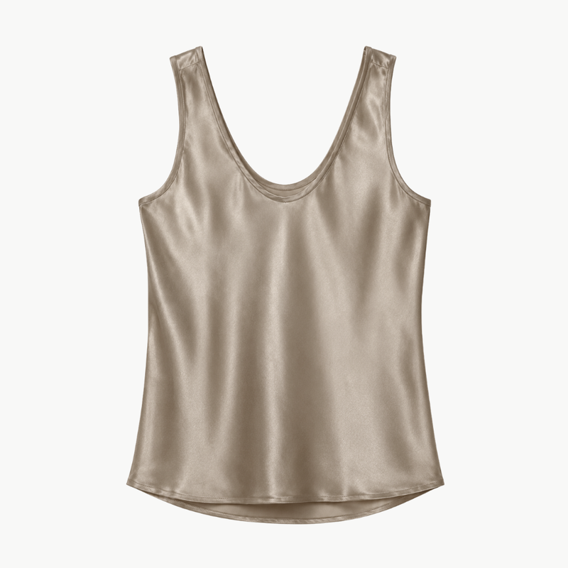 Silk Satin U Tank Beige