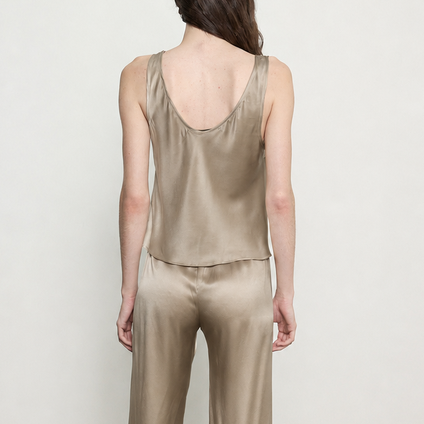 Silk Satin U Tank Beige