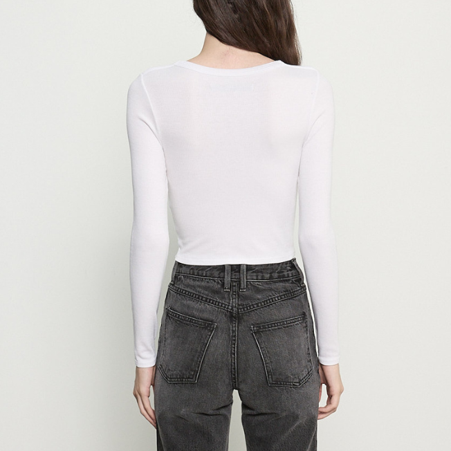 Silk Rib L/S Tuck Top White