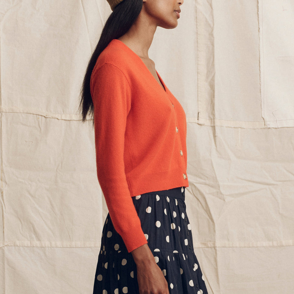 The Cashmere Tiny V Neck Cardi Hot Orange