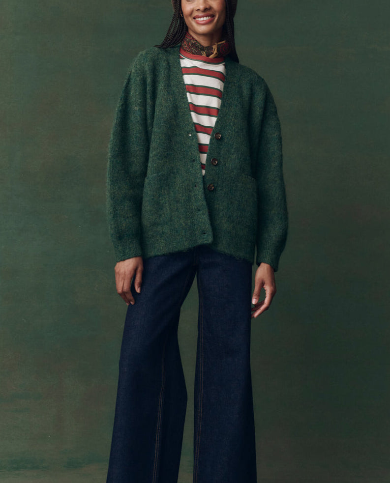 The Brushed Melange Cardigan Meadow Green