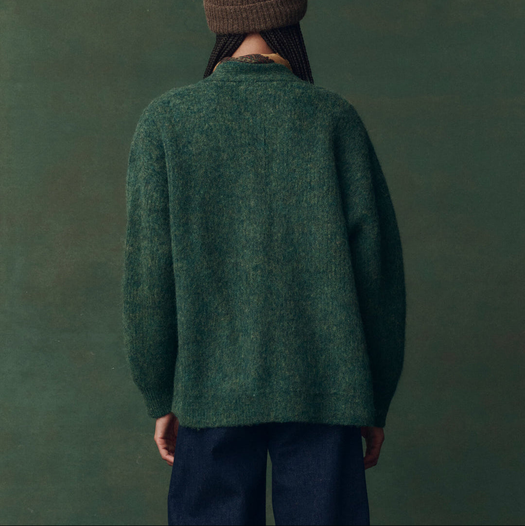 The Brushed Melange Cardigan Meadow Green