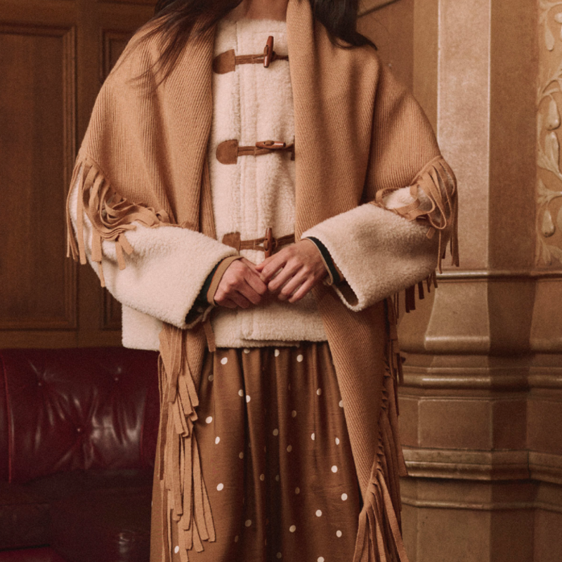 The Big Sweater Fringe Scarf Camel