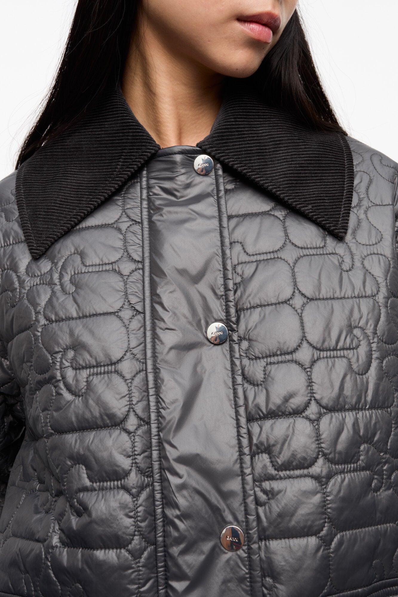 Shiny Quilt Midi Jacket Phantom