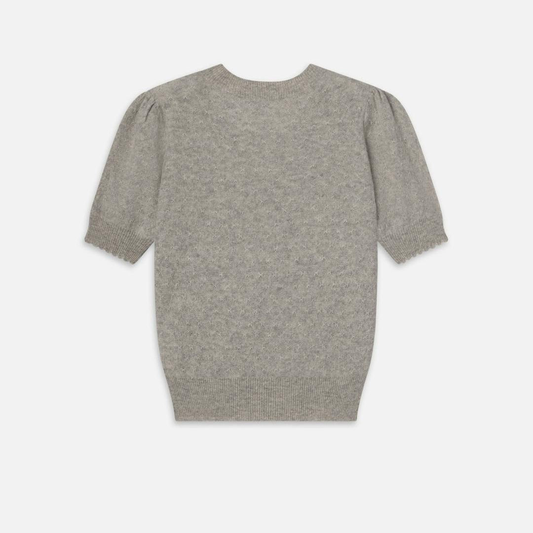 Pointelle Puff Slv Sweater Light Htr Grey