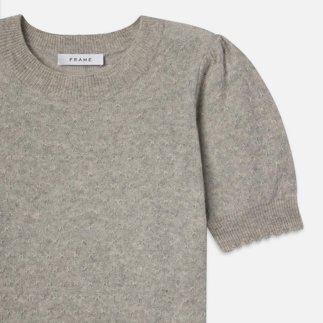 Pointelle Puff Slv Sweater Light Htr Grey