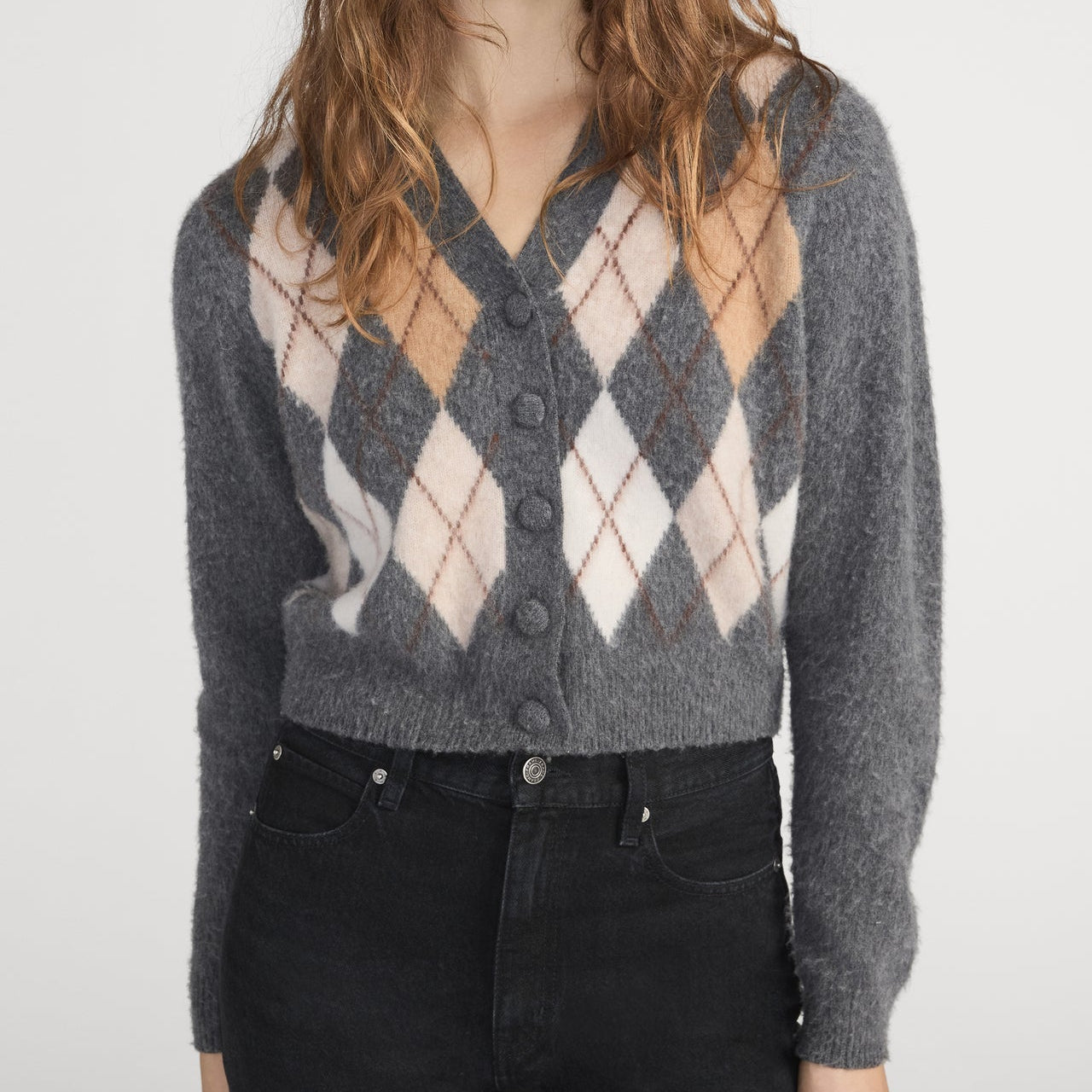 The Brushed Argyle Cardi Grey Multi