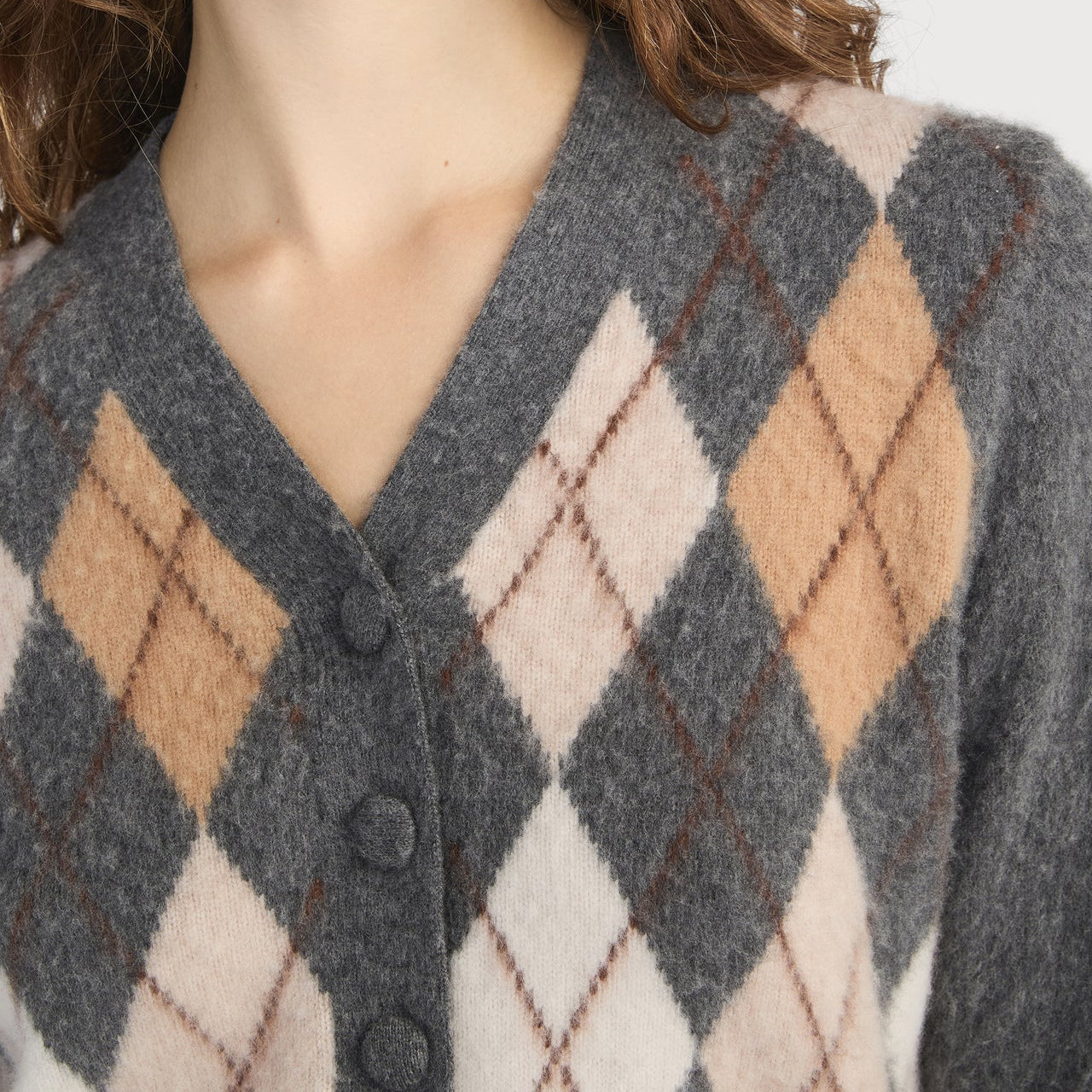 The Brushed Argyle Cardi Grey Multi