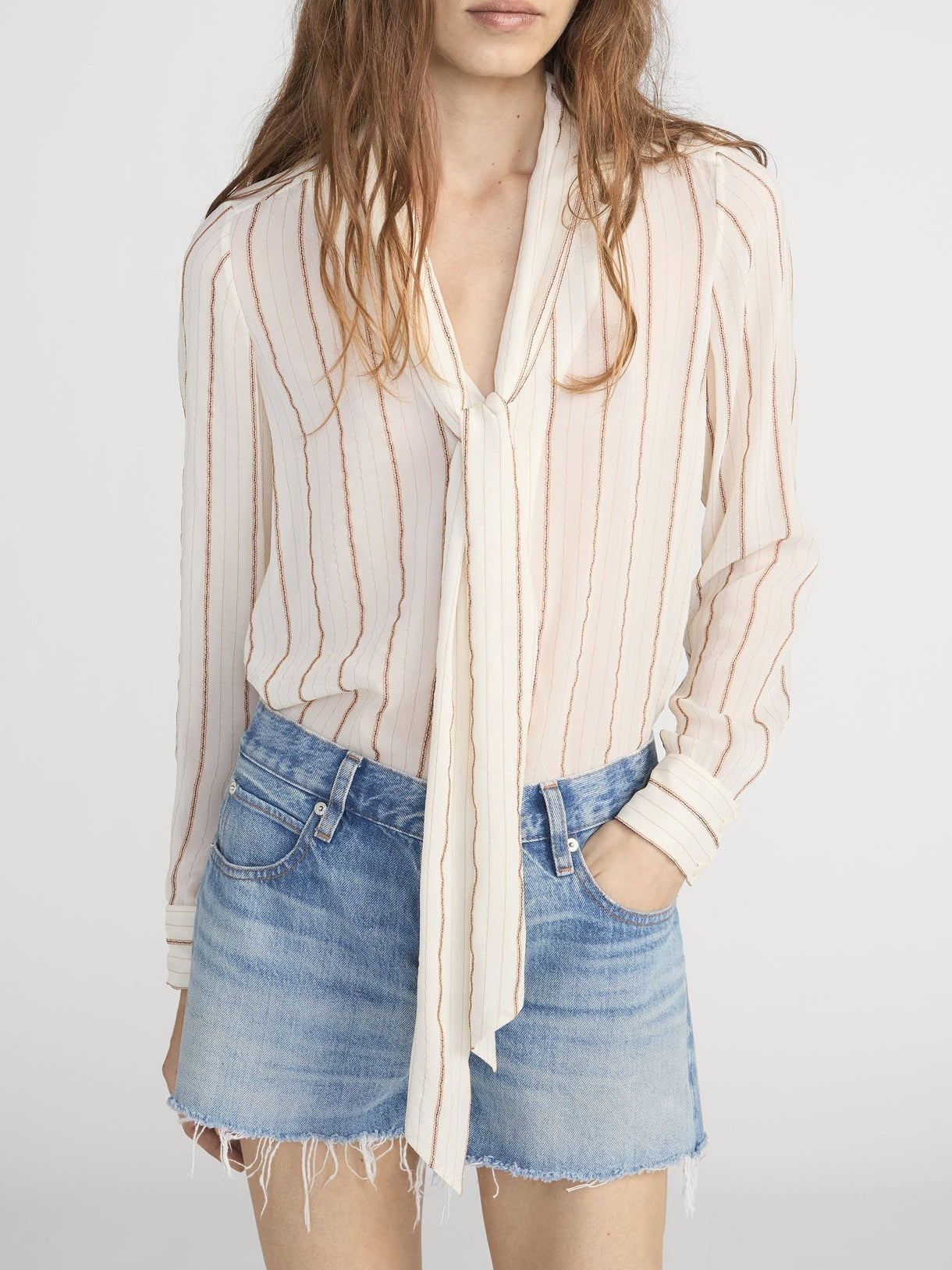 The Striped Silk Tie Blouse Cream