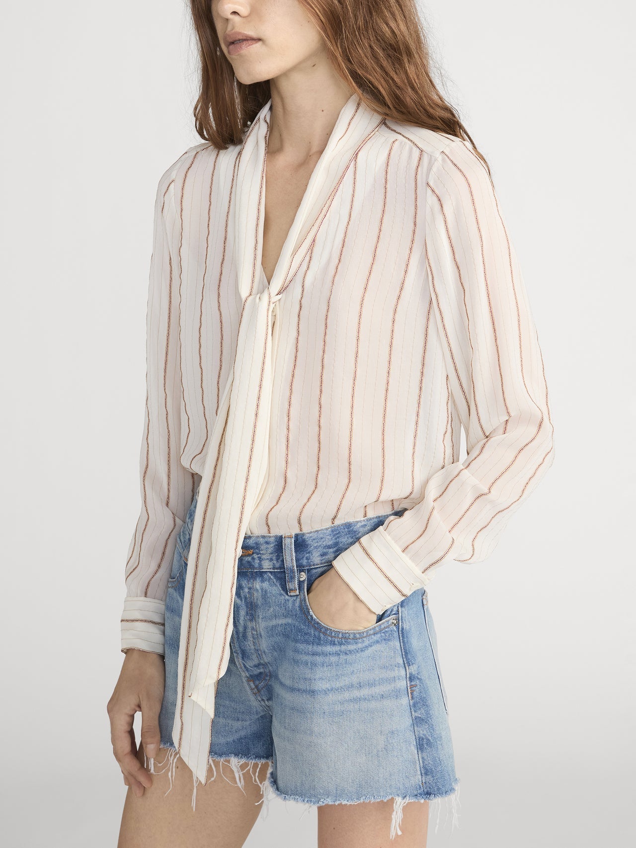 The Striped Silk Tie Blouse Cream