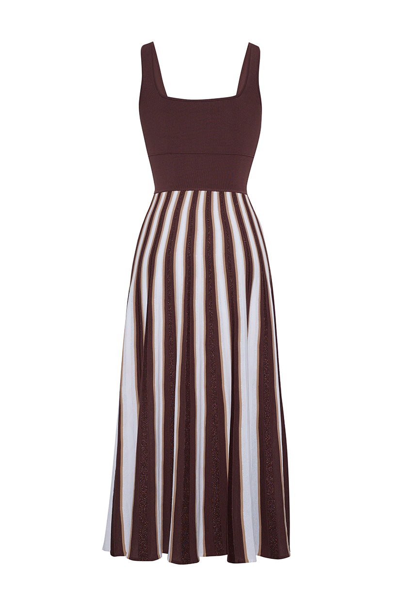 Waverly Dress Brown Ivory Stripe