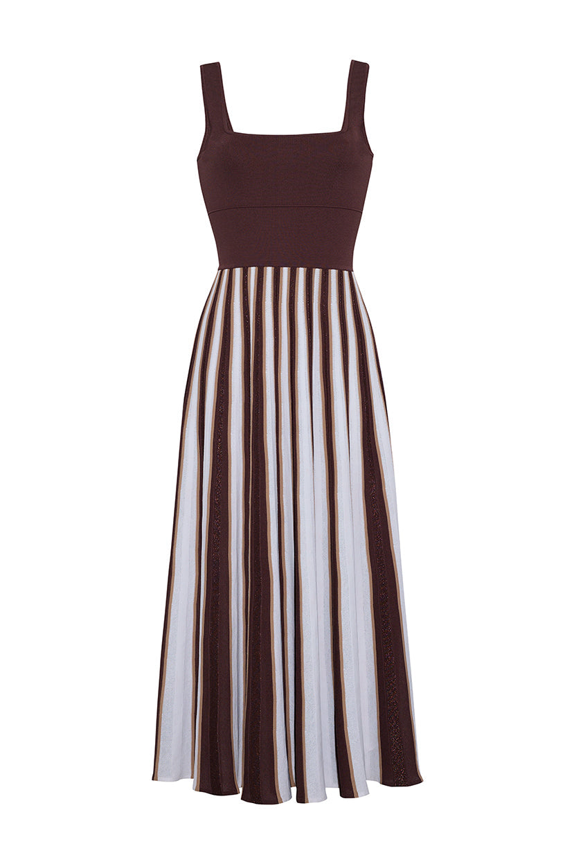 Waverly Dress Brown Ivory Stripe