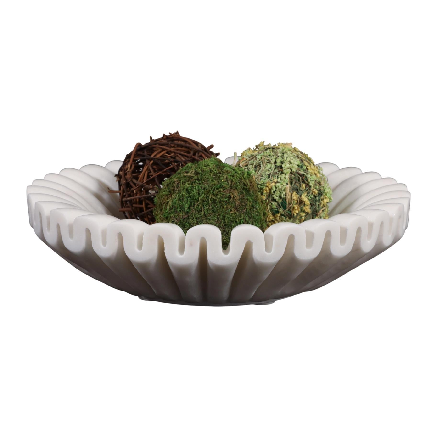 White Marble Pleated Ribbed Bowl