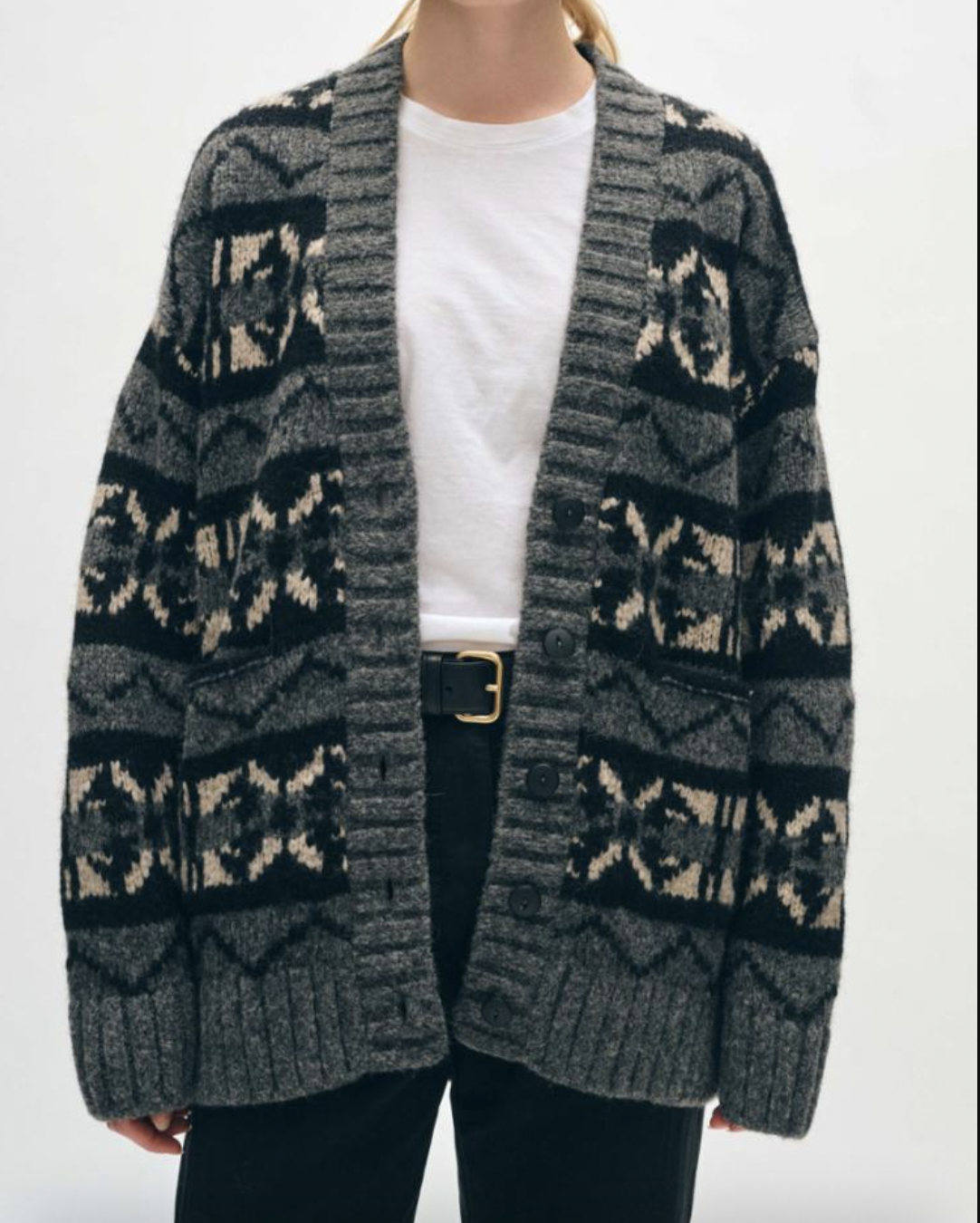 Plush Fair Isle Cardigan Grey Combo