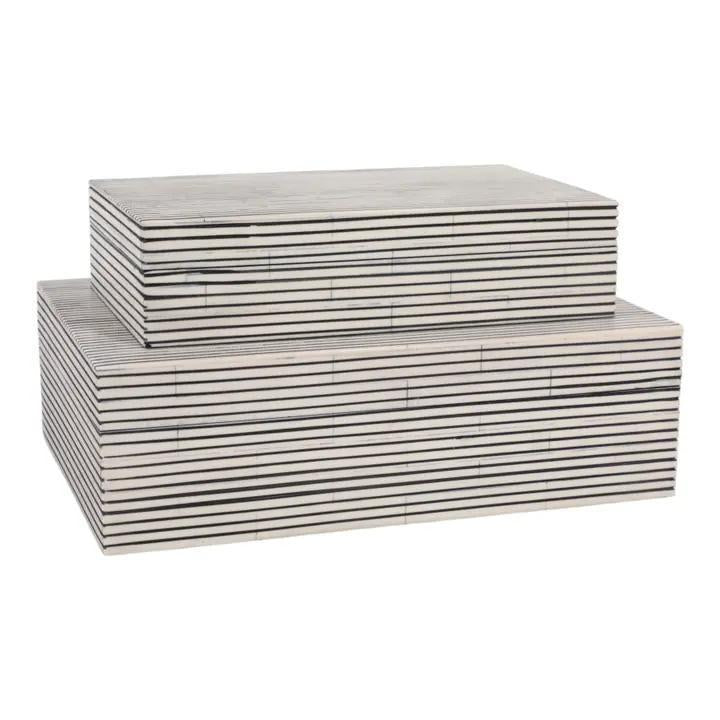 Black Pinstripe Resin Boxes, Set of 2