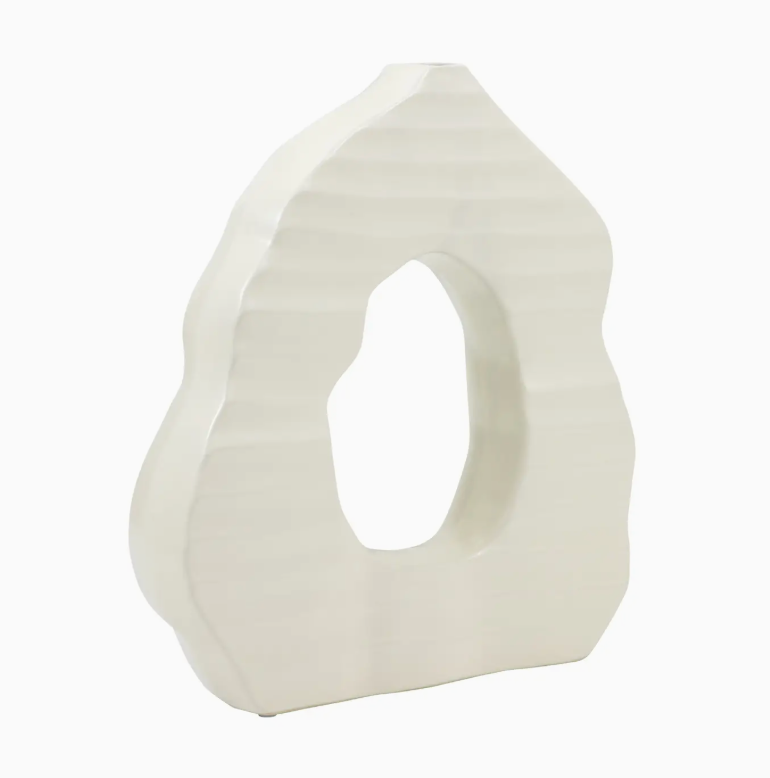 Ceramic Glam Organic Cut-Out Vase Ivory 14"