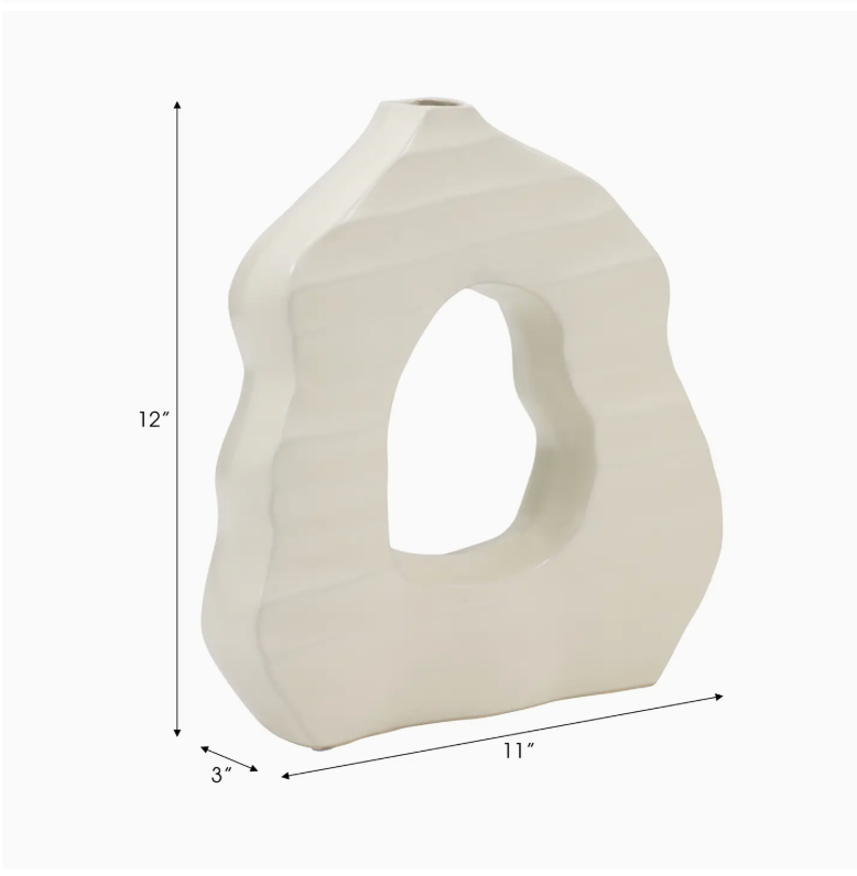 Ceramic Glam Organic Cut-Out Vase Ivory 12"