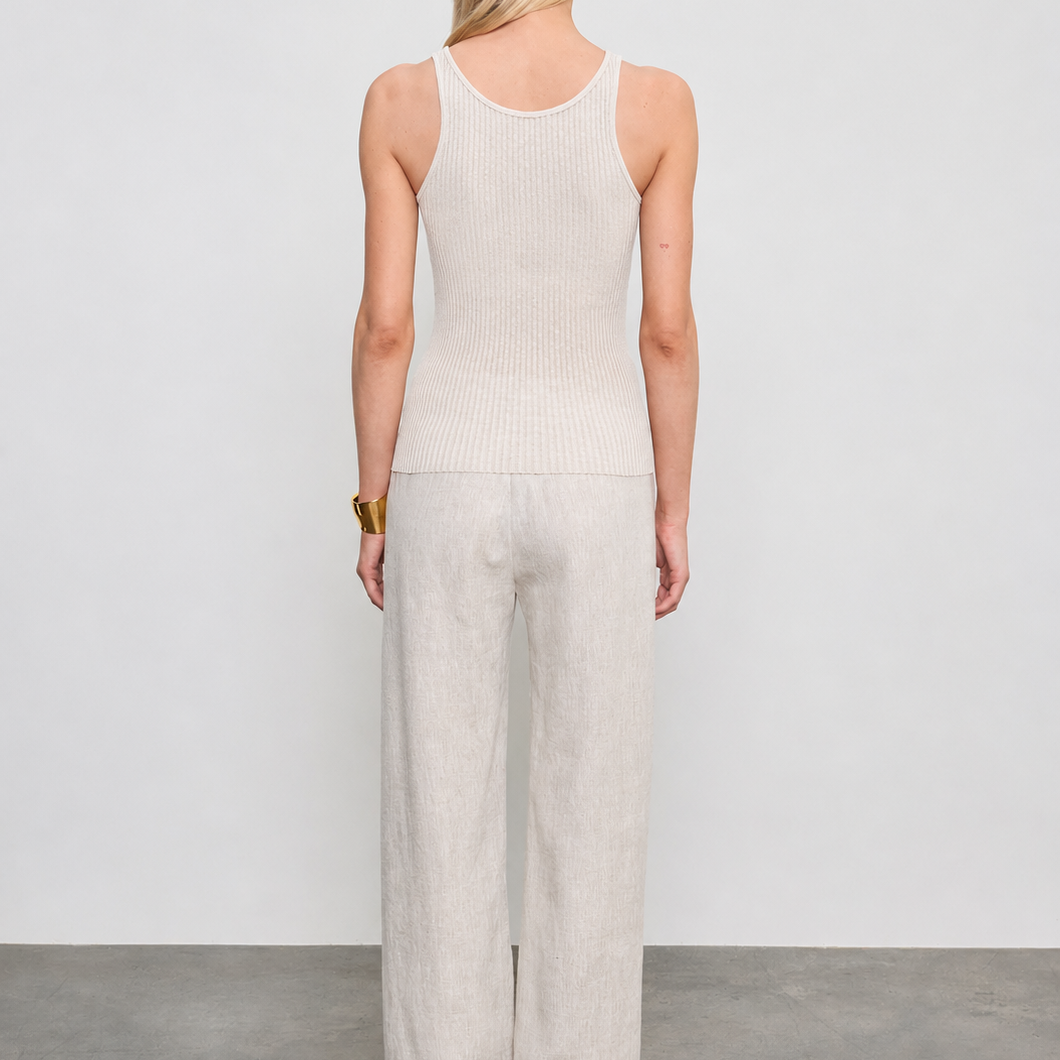 Military Rib Crop Tank Flax