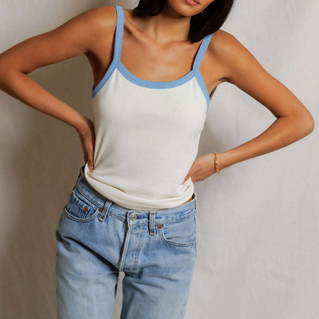 Cherry Cotton Ringer Bright Ivory/Pacific