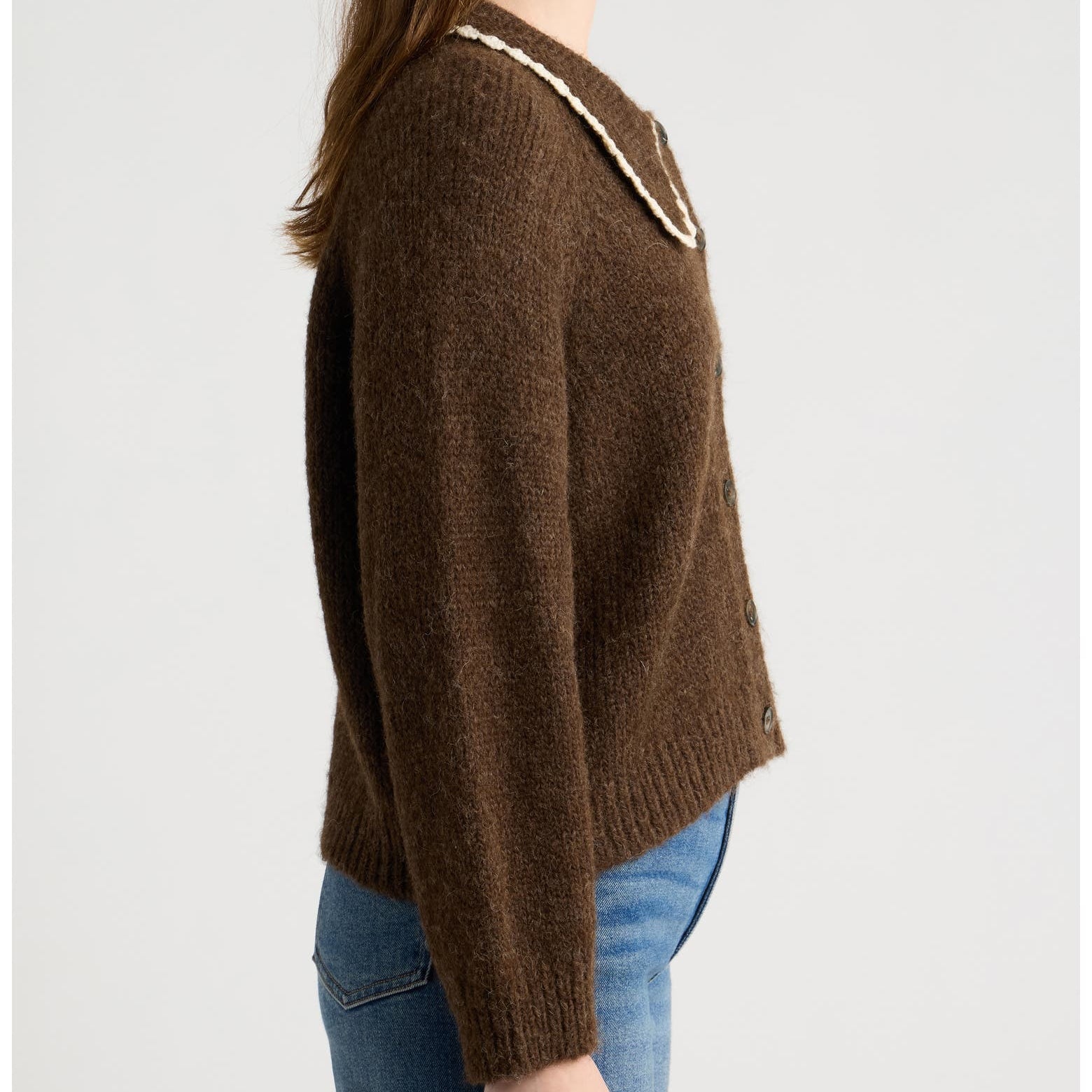 The Crochet Collar Cardigan Chocolate Brown