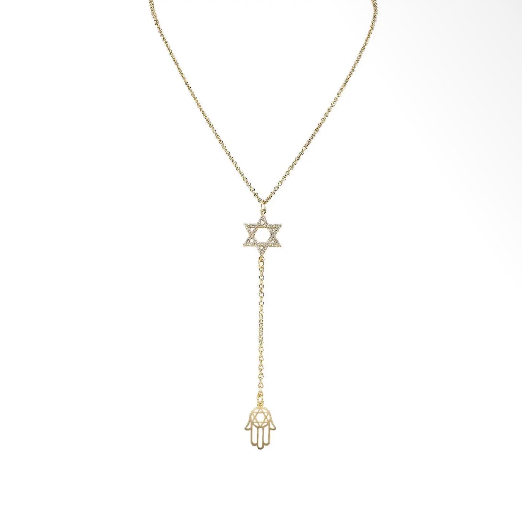 Emily Star of David Lariat Necklace, Hamsa