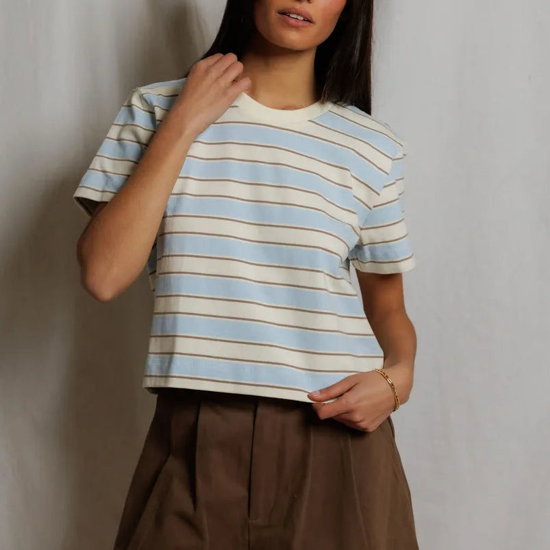 Gia Crew Tee Powder Blue Stripe